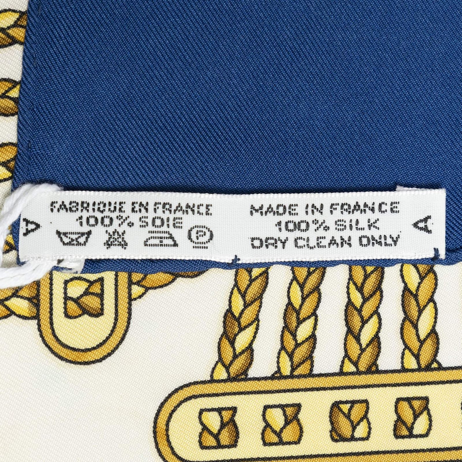 Hermes Scarf Blue Ivory Gold Silk — view 5