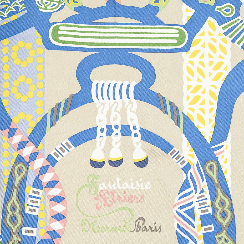 Hermes Scarf Light Blue Yellow Green Silk — view 3