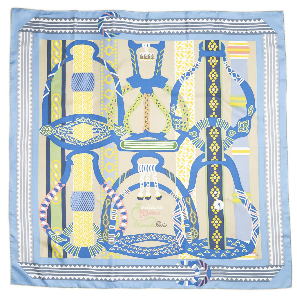 Hermes Scarf Light Blue Yellow Green Silk — view 2