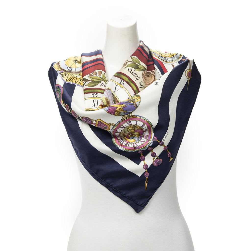 Hermes Scarf Navy Red 100% Gold Twill Silk