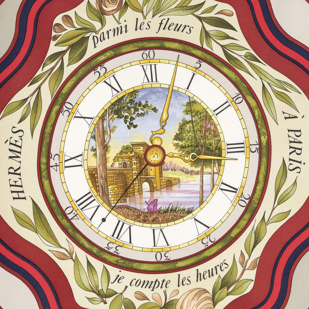 Hermes Scarf Navy Red 100% Gold Twill Silk — view 3