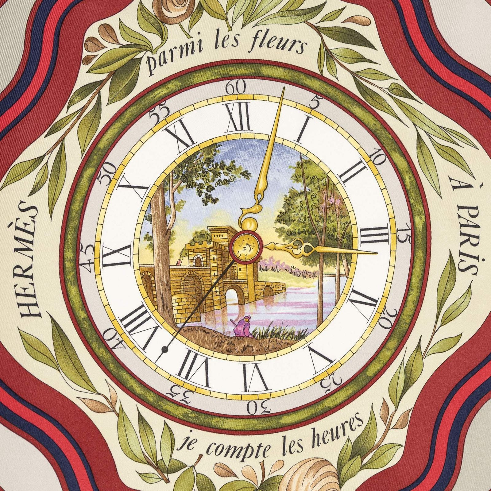 Hermes Scarf Navy Red 100% Gold Twill Silk — view 3