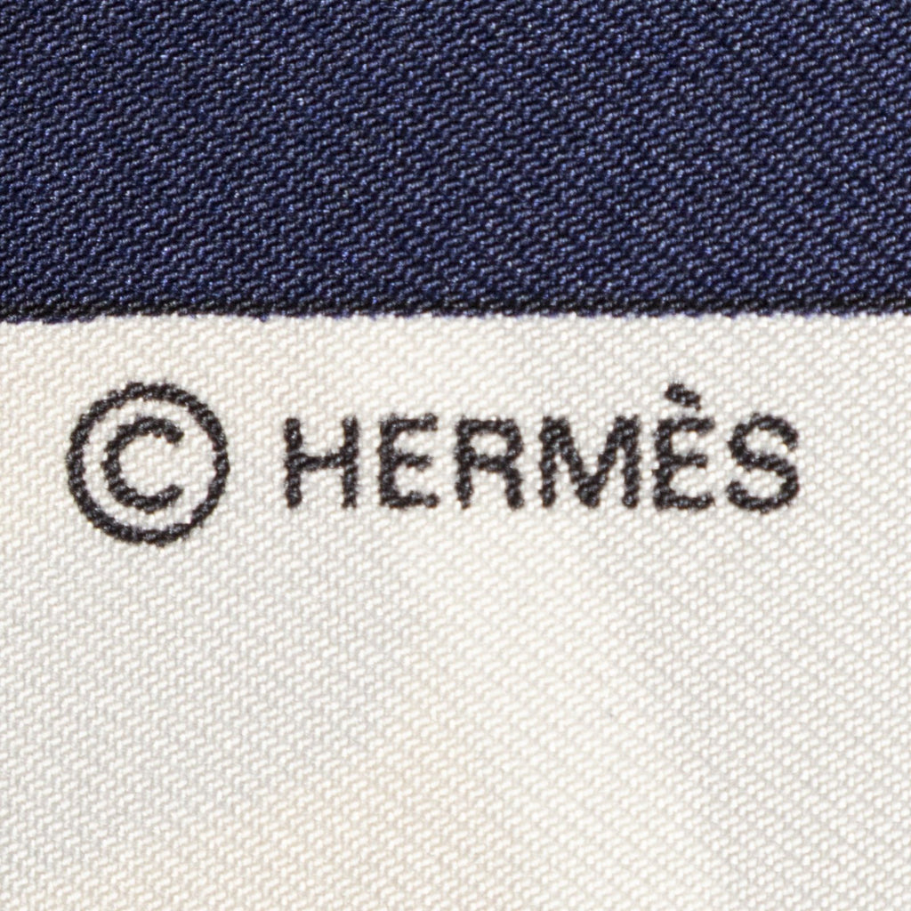 Hermes Scarf Navy Red 100% Gold Twill Silk — view 4
