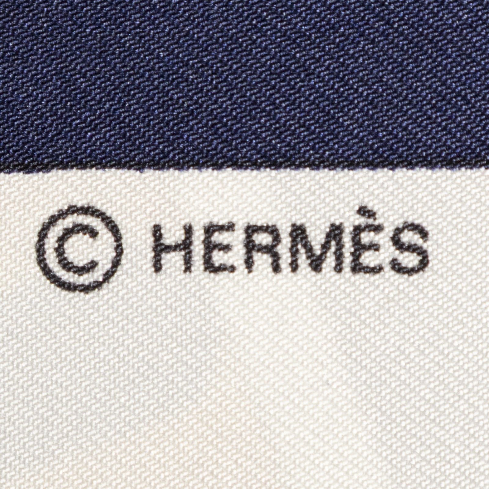 Hermes Scarf Navy Red 100% Gold Twill Silk — view 4