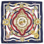 Hermes Scarf Navy Red 100% Gold Twill Silk — view 2