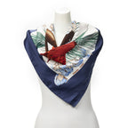 Hermes Scarf Navy Green Ivory 100% Twill Silk