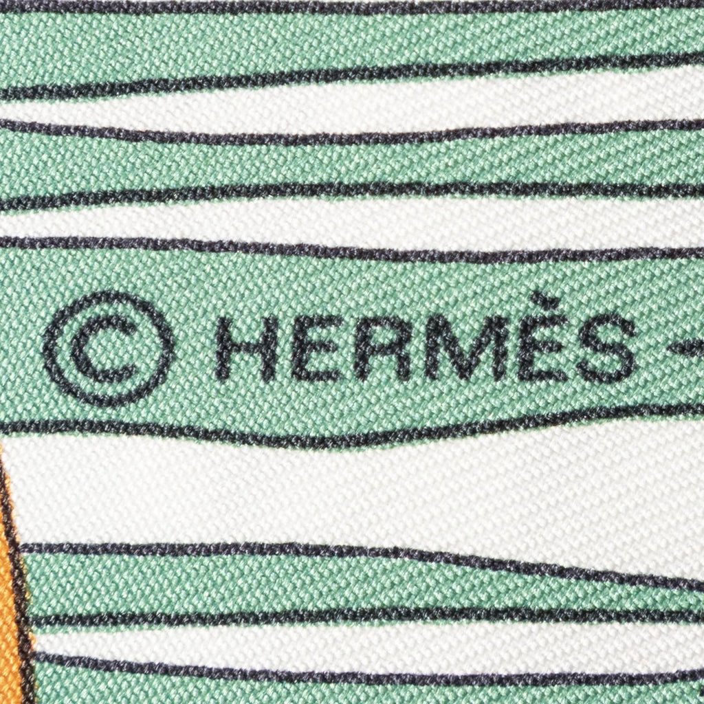 Hermes Scarf Navy Green Ivory 100% Twill Silk — view 4