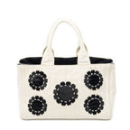 Prada Medium Mistolino Canapa Tote Bag Ivory Black Embellished Canvas
