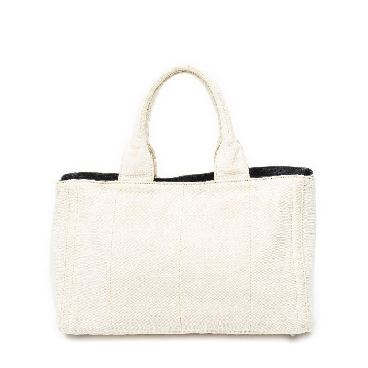 Prada Medium Mistolino Canapa Tote Bag Ivory Black Embellished Canvas — view 5