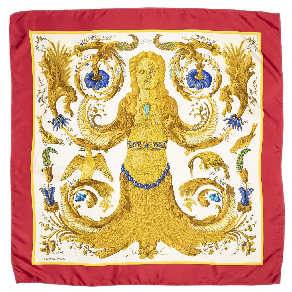 Hermes Scarf Red Yellow Ivory 100% Twill Silk — view 2