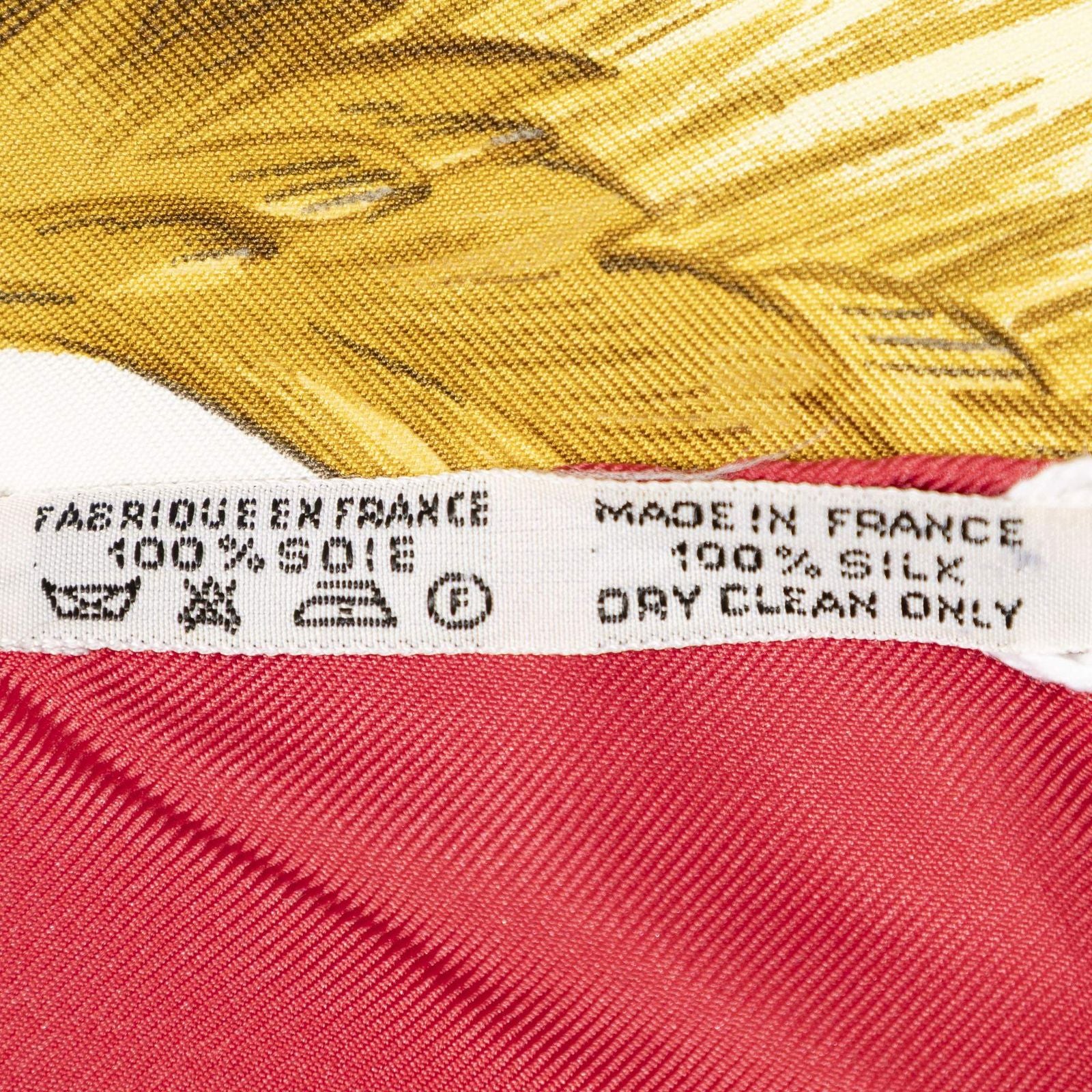 Hermes Scarf Red Yellow Ivory 100% Twill Silk — view 5