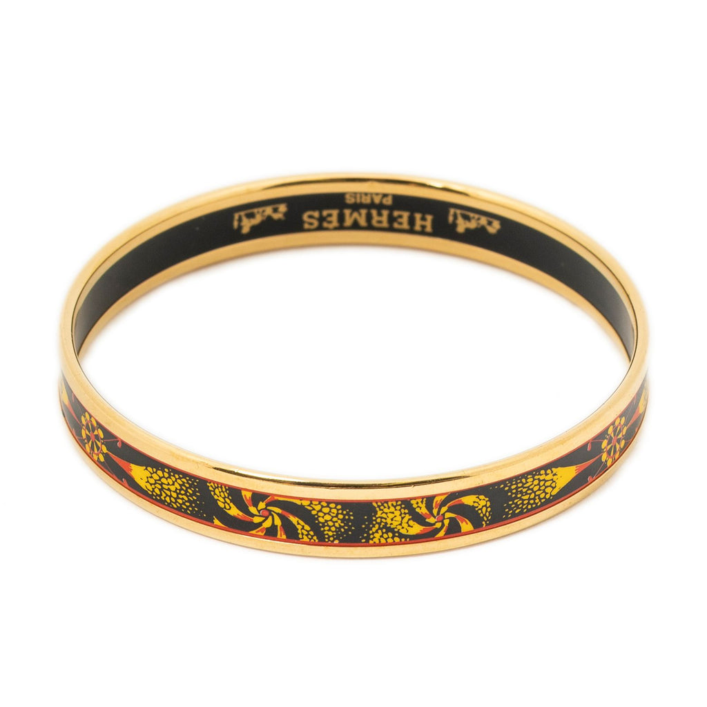 Hermes Enamel Bangle Black Red Gold Plated Bracelet — view 3