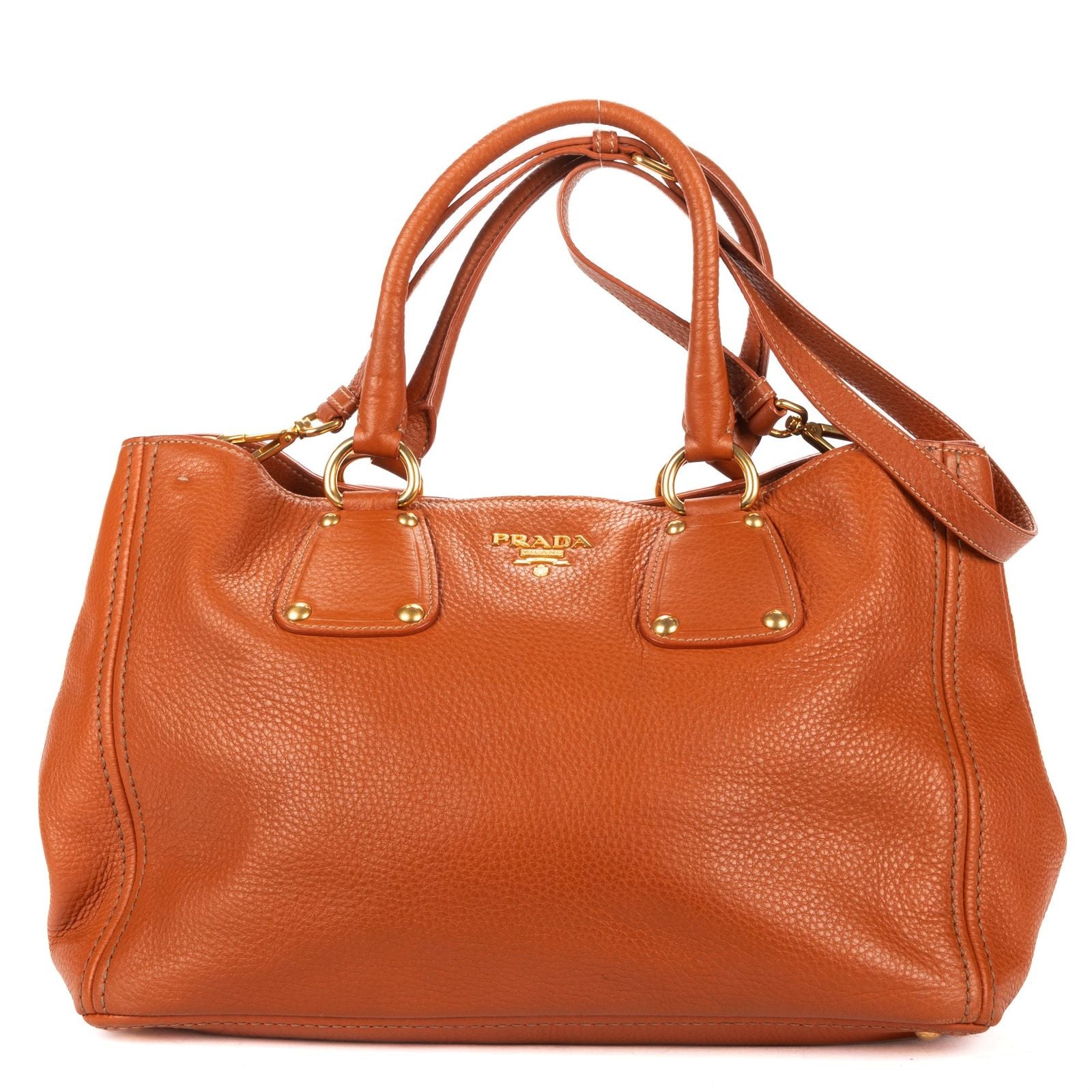 Prada Open Shopping Tote Bag Orange Vitello Daino