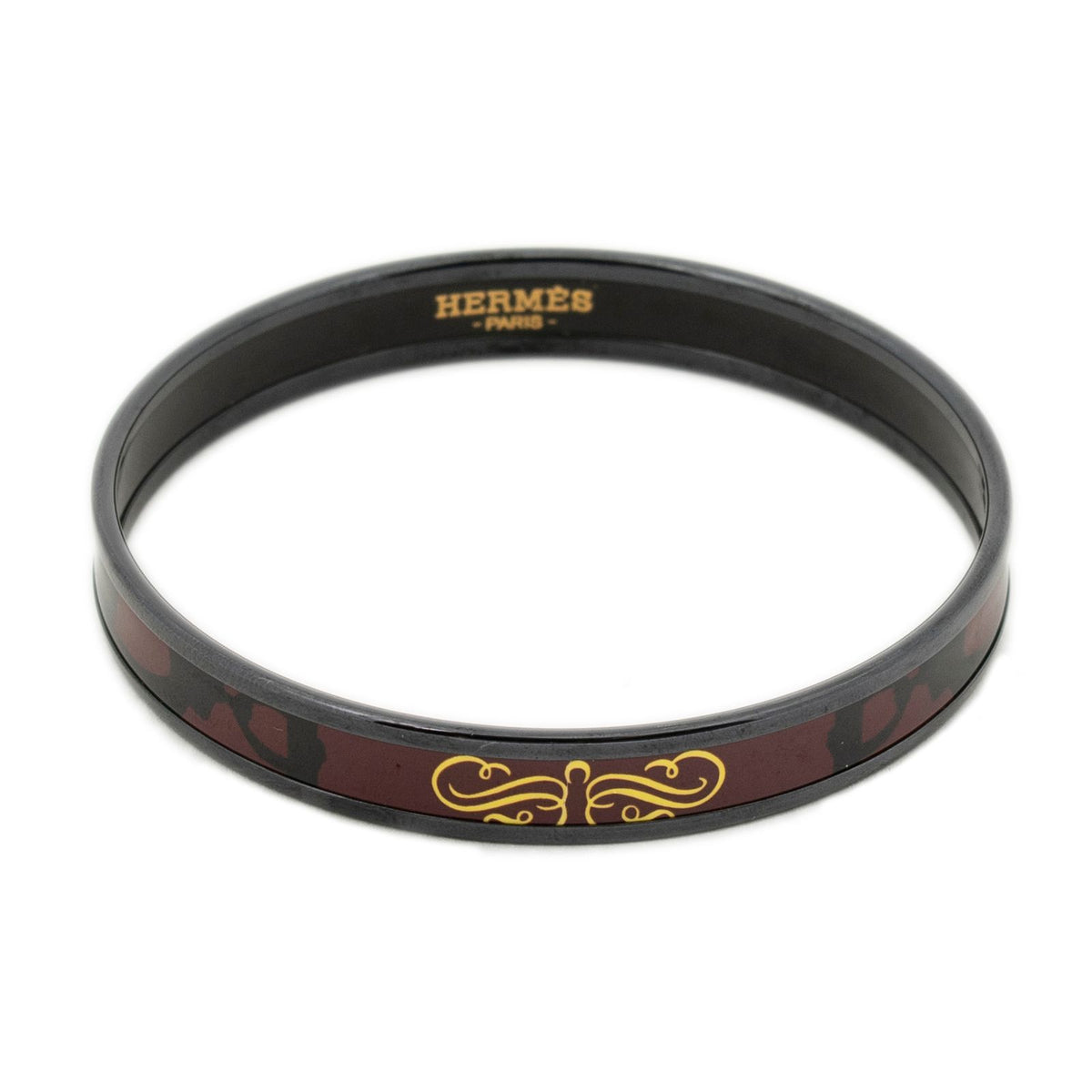 Hermes Enamel Bangle Red Black Printed Motifa Bracelet — view 2