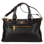 Prada Zip Tote Bag Black Grain Calfskin Leather