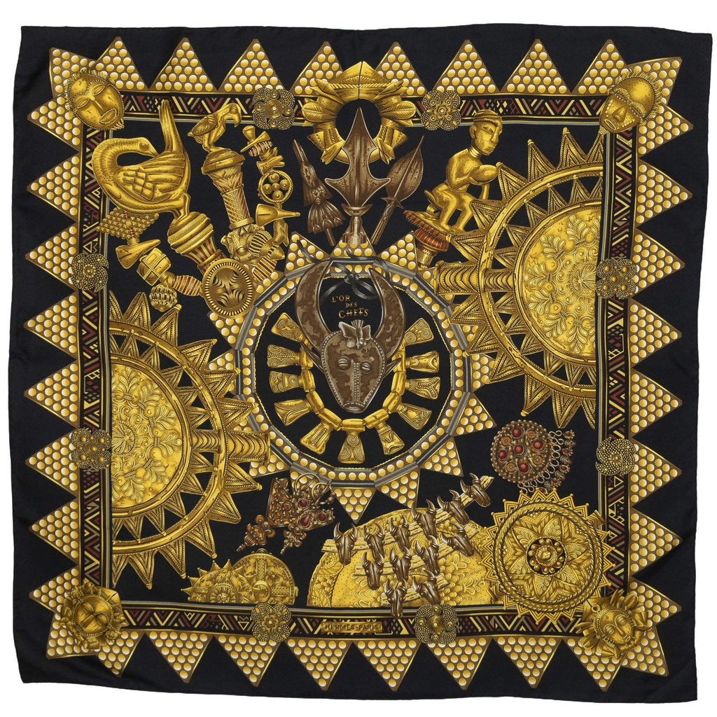Hermes Scarf Black Gold Silk — view 2