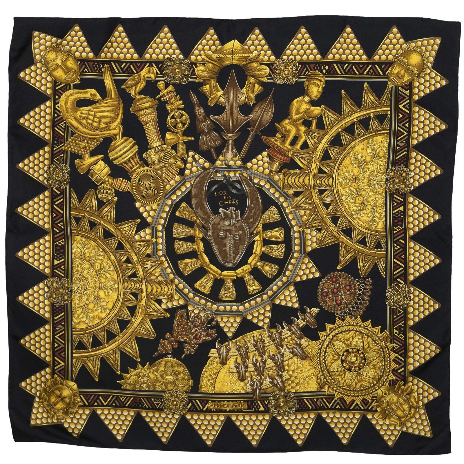 Hermes Scarf Black Gold Silk — view 2