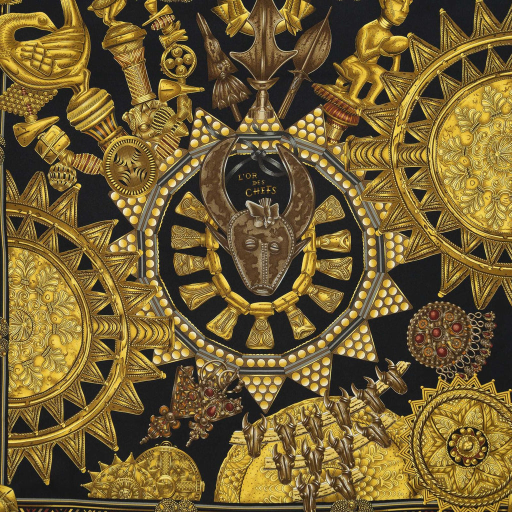 Hermes Scarf Black Gold Silk — view 3