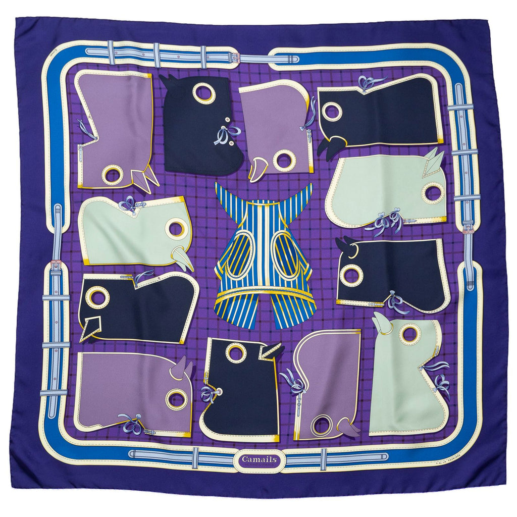 Hermes Scarf Purple Navy Yellow Silk — view 2