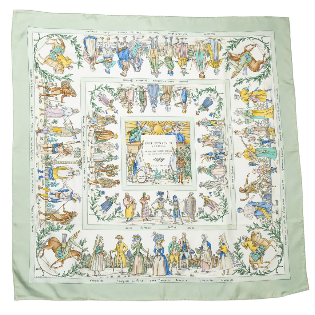 Hermes Scarf Light Green Yellow White Silk — view 2