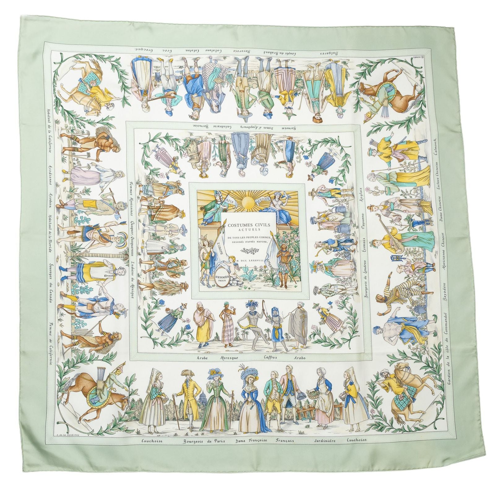 Hermes Scarf Light Green Yellow White Silk — view 2