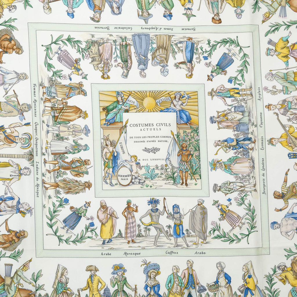 Hermes Scarf Light Green Yellow White Silk — view 3