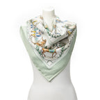 Hermes Scarf Light Green Yellow White Silk