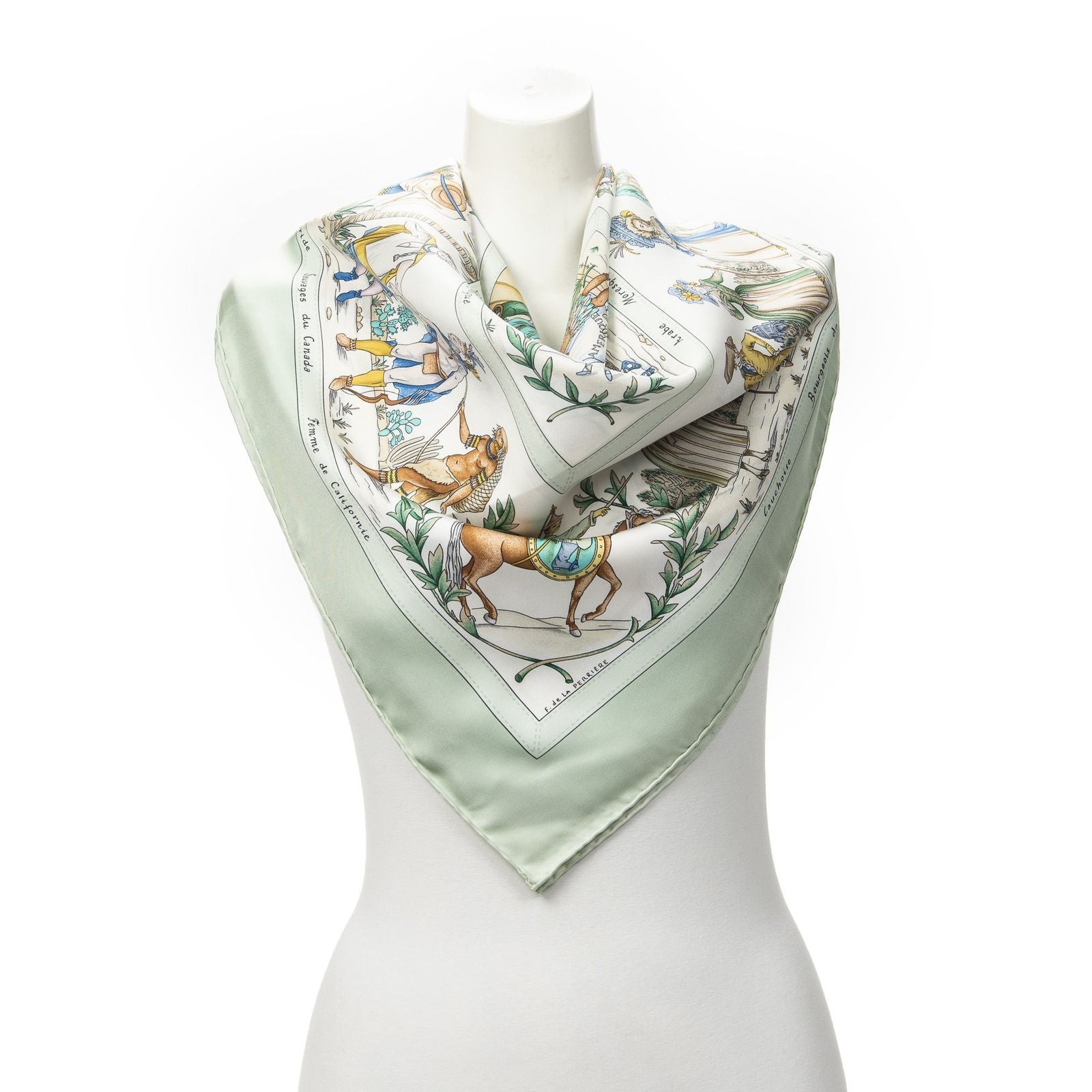 Hermes Scarf Light Green Yellow White Silk