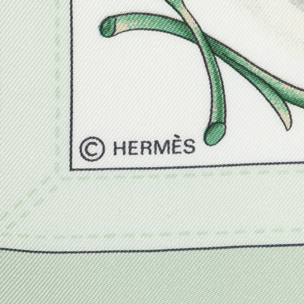 Hermes Scarf Light Green Yellow White Silk — view 4