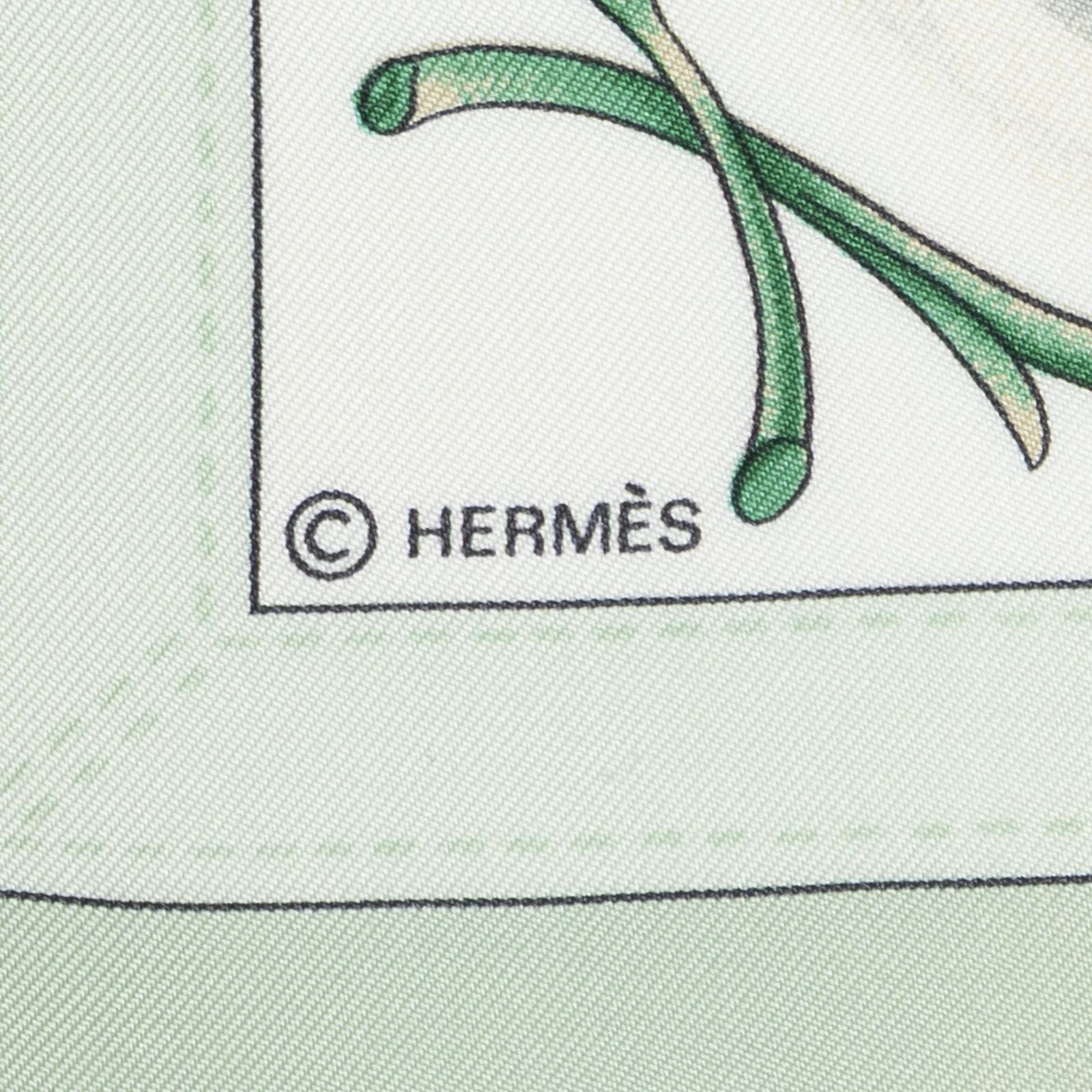Hermes Scarf Light Green Yellow White Silk — view 4