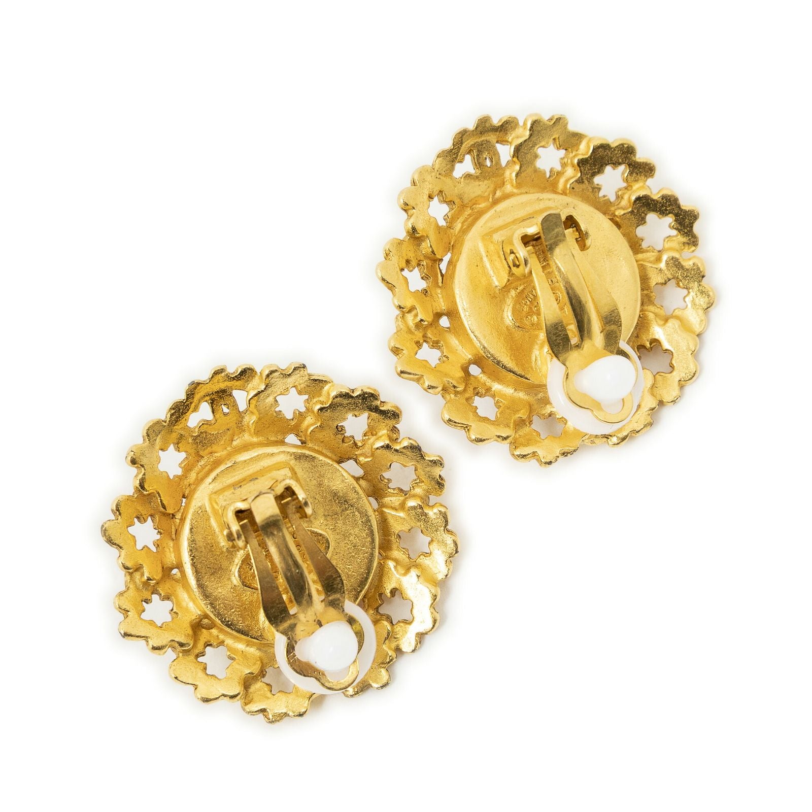 Chanel CC Logo Clip Type Earrings Orange Gold Plated — view 2