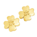 Chanel CC Clover Dangle Clip on Earrings Gold Plated
