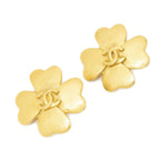 Chanel CC Clover Dangle Clip on Earrings Gold Plated