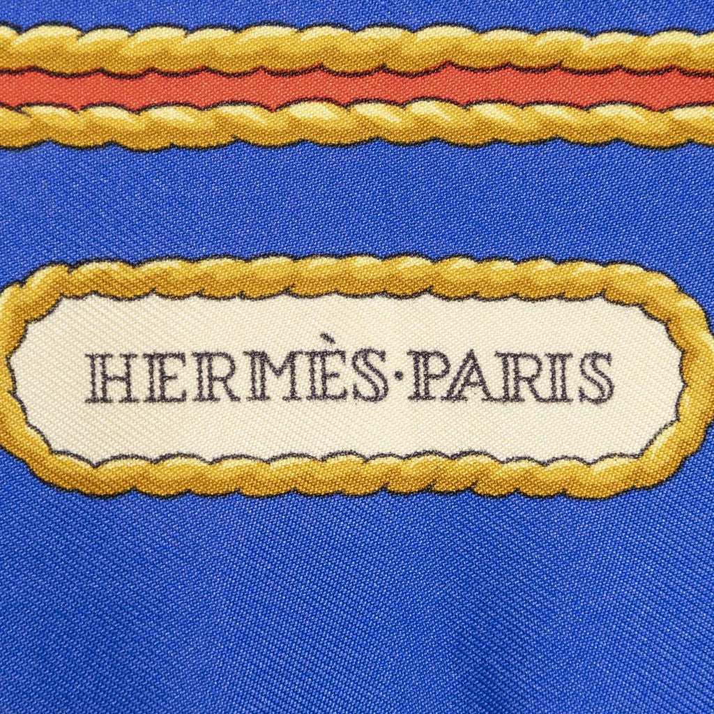 Hermes Scarf Blue Gold Beige Silk — view 5