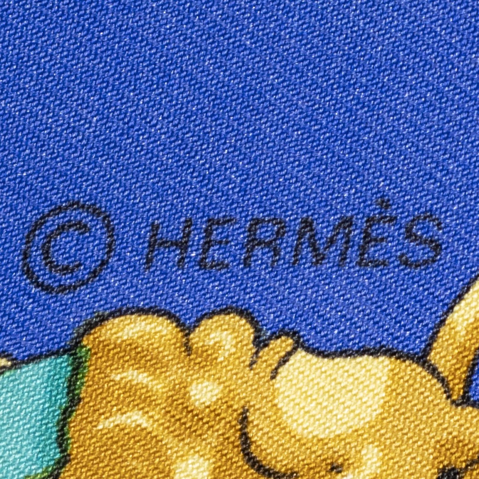 Hermes Scarf Blue Gold Beige Silk — view 4