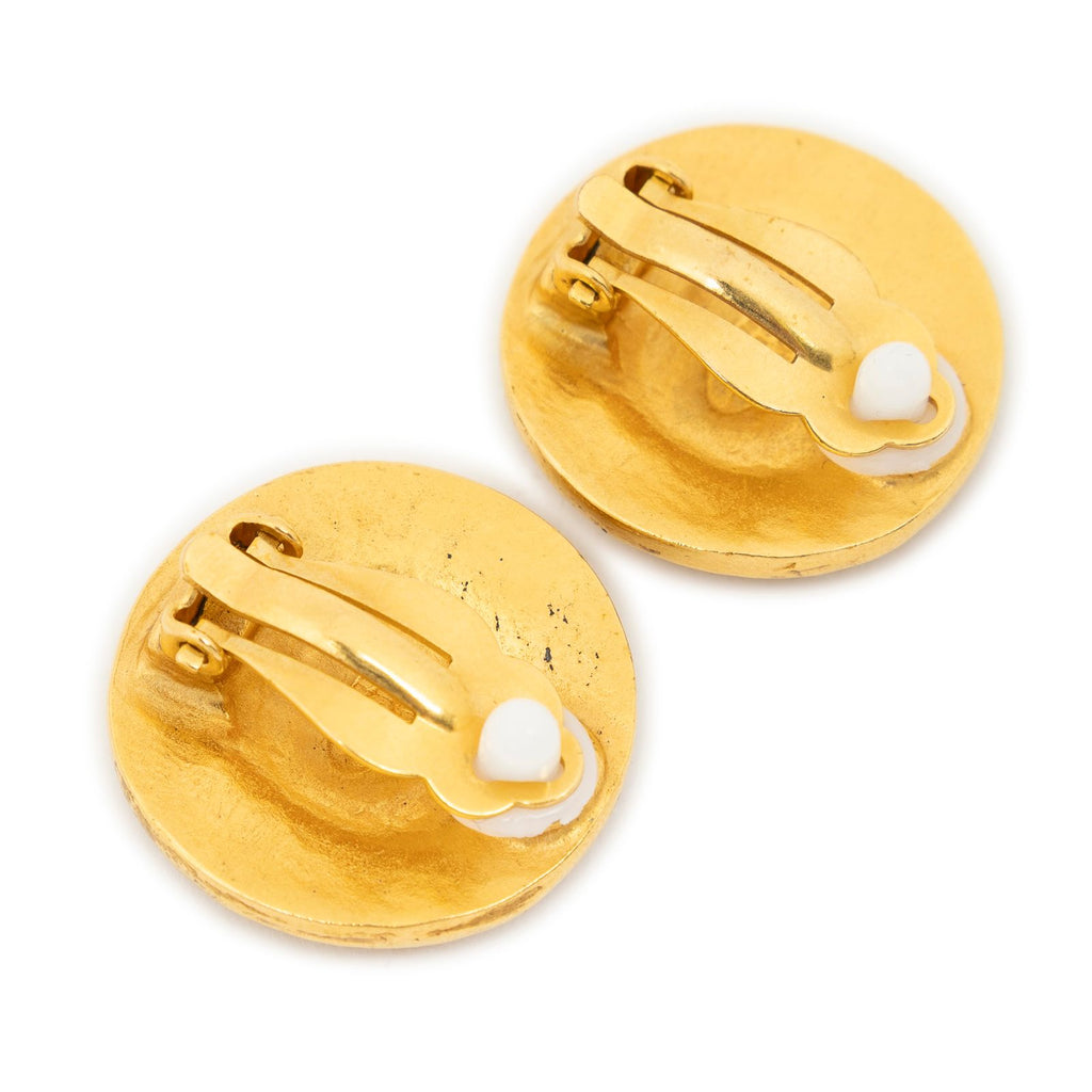 Chanel CC Logo Round Clip Type Earrings Gold Plated — view 2