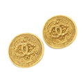 Chanel CC Logo Round Clip Type Earrings Gold Plated