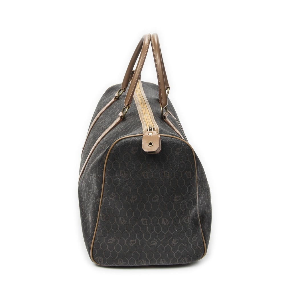 Dior Vintage Travel Boston Dark Gray Brown Honeycomb Canvas Handbag — view 4