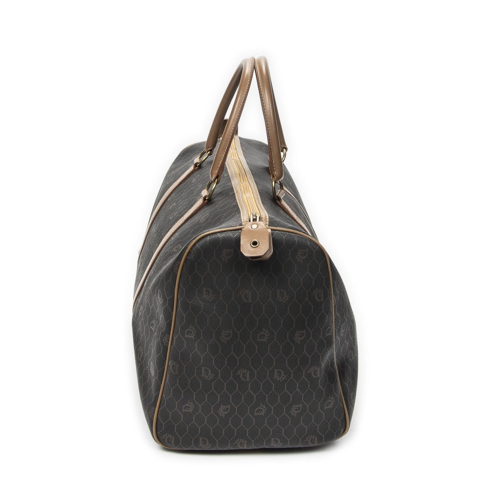 Dior Vintage Travel Boston Dark Gray Brown Honeycomb Canvas Handbag — view 4