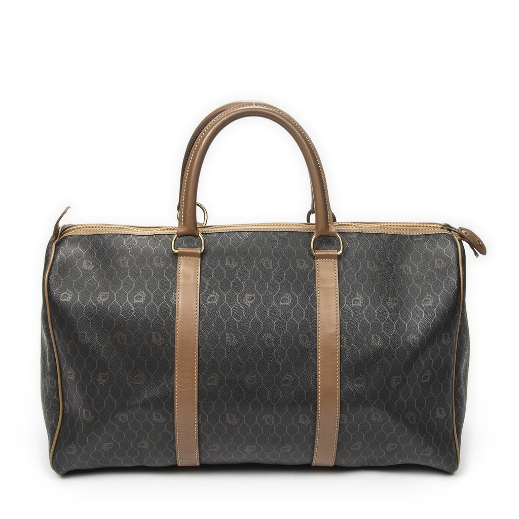 Dior Vintage Travel Boston Dark Gray Brown Honeycomb Canvas Handbag — view 5