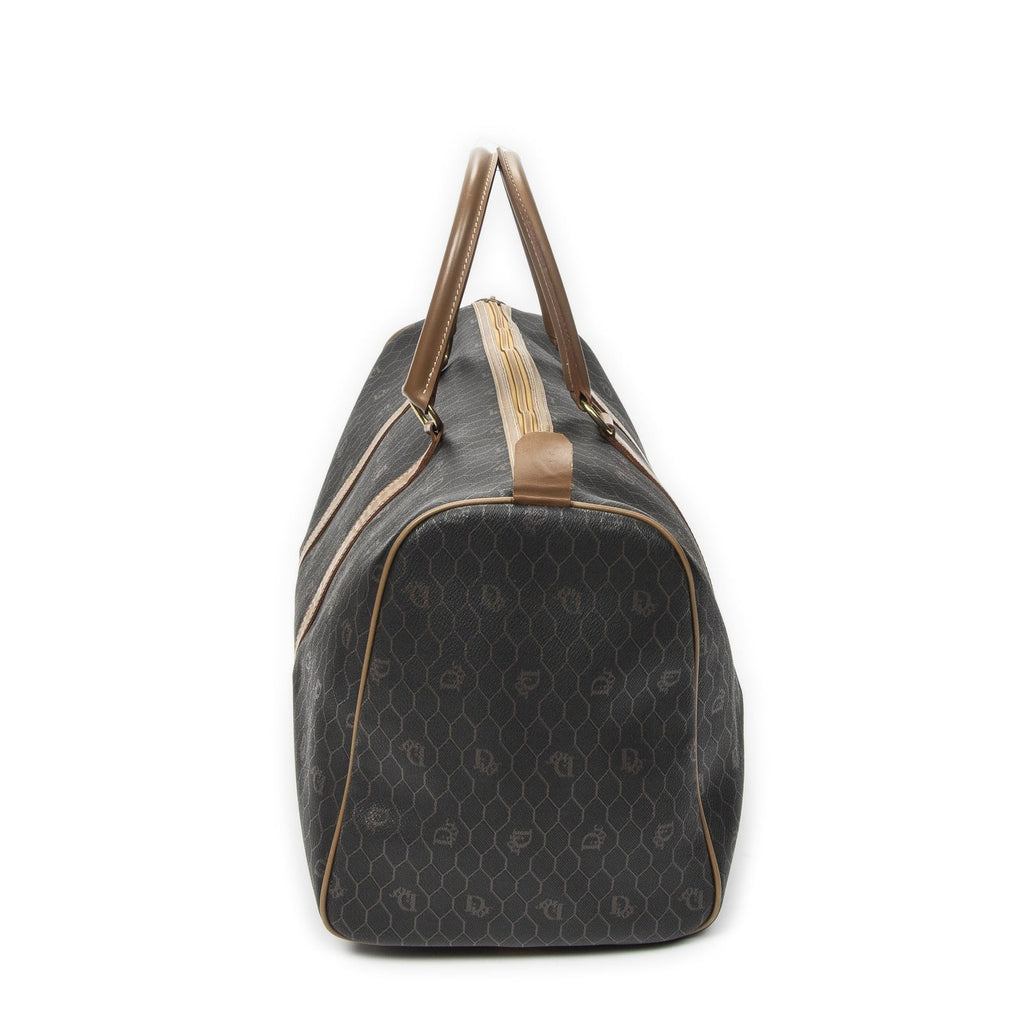 Dior Vintage Travel Boston Dark Gray Brown Honeycomb Canvas Handbag — view 3