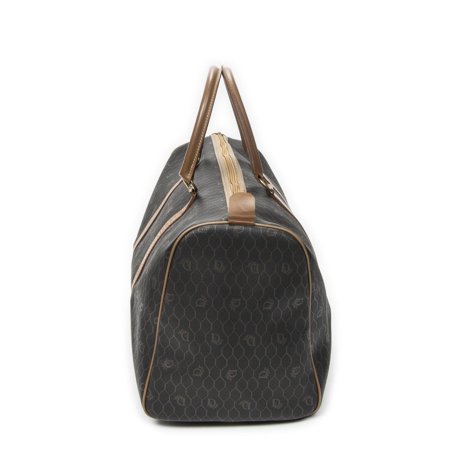 Dior Vintage Travel Boston Dark Gray Brown Honeycomb Canvas Handbag — view 3