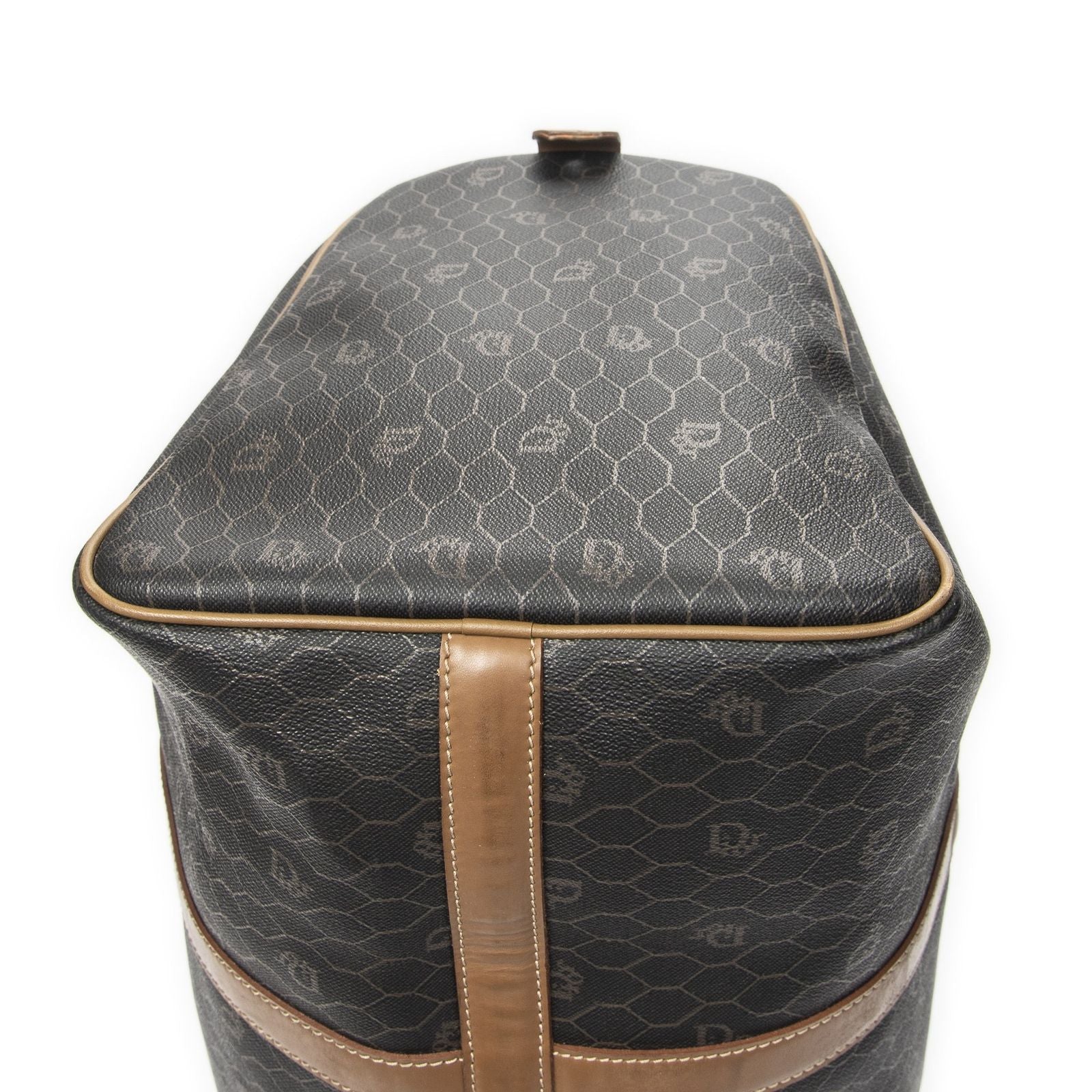 Dior Vintage Travel Boston Dark Gray Brown Honeycomb Canvas Handbag — view 8