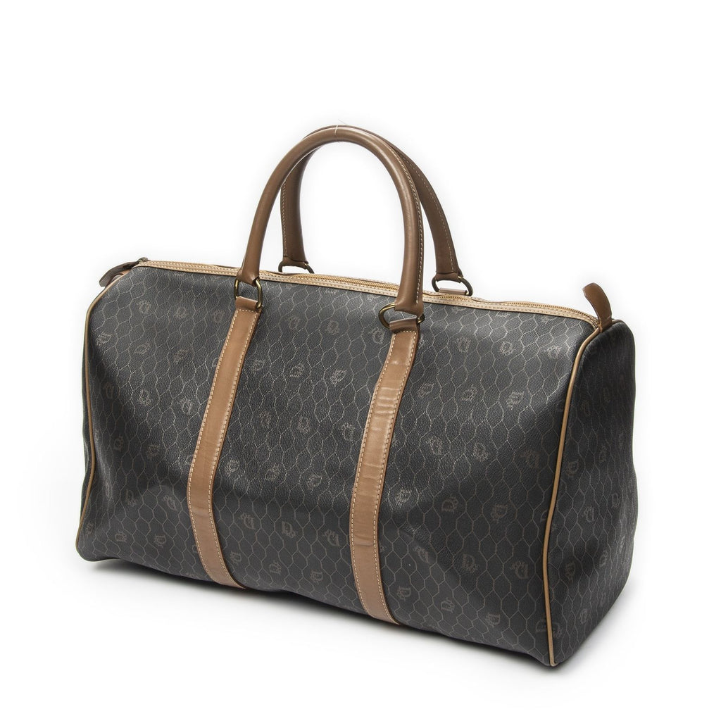 Dior Vintage Travel Boston Dark Gray Brown Honeycomb Canvas Handbag — view 2