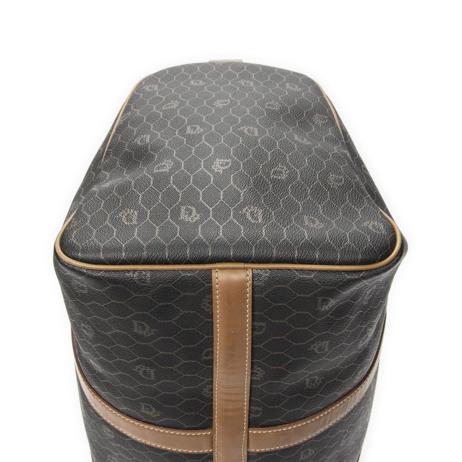 Dior Vintage Travel Boston Dark Gray Brown Honeycomb Canvas Handbag — view 7