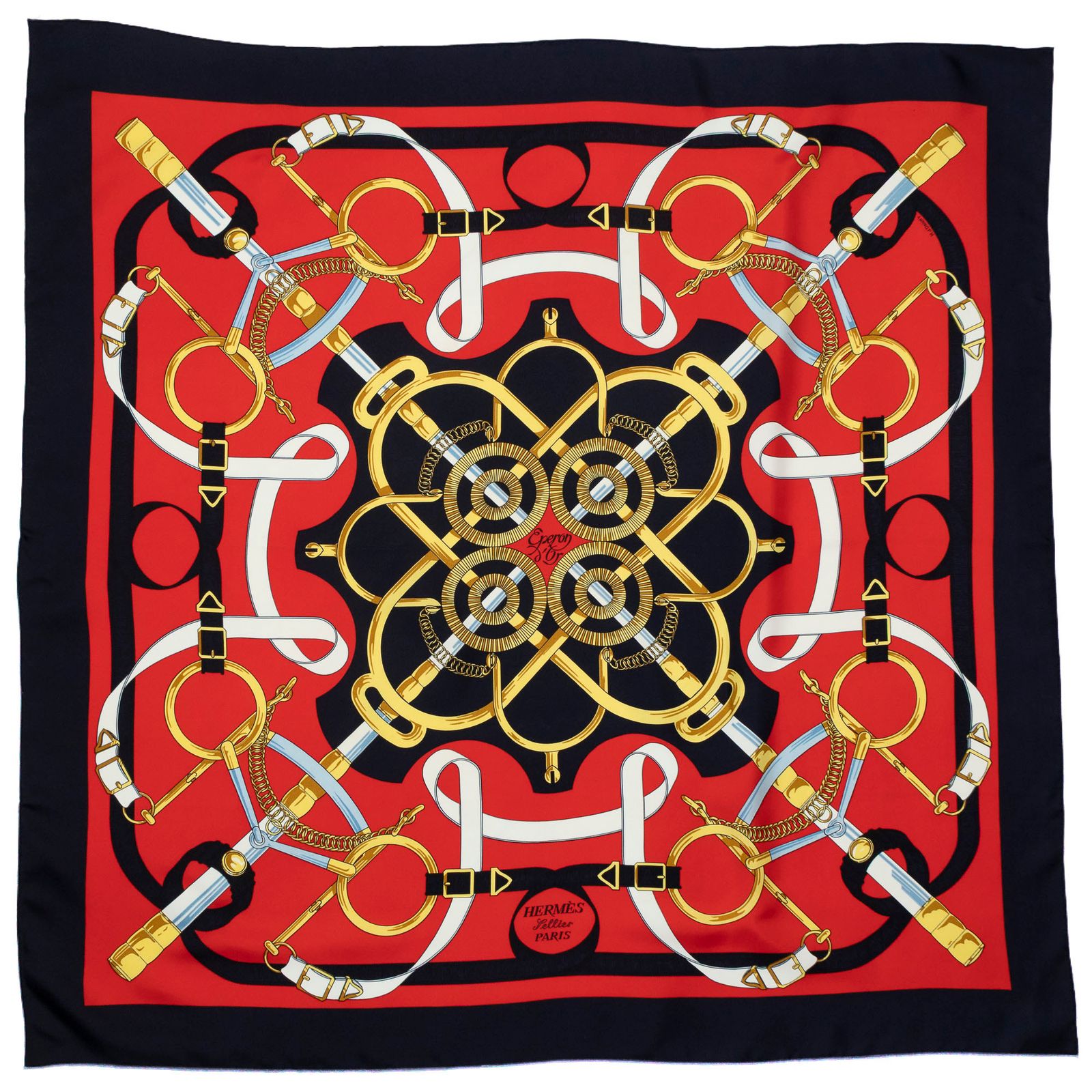 Hermes Scarf Red Navy Yellow Silk — view 2