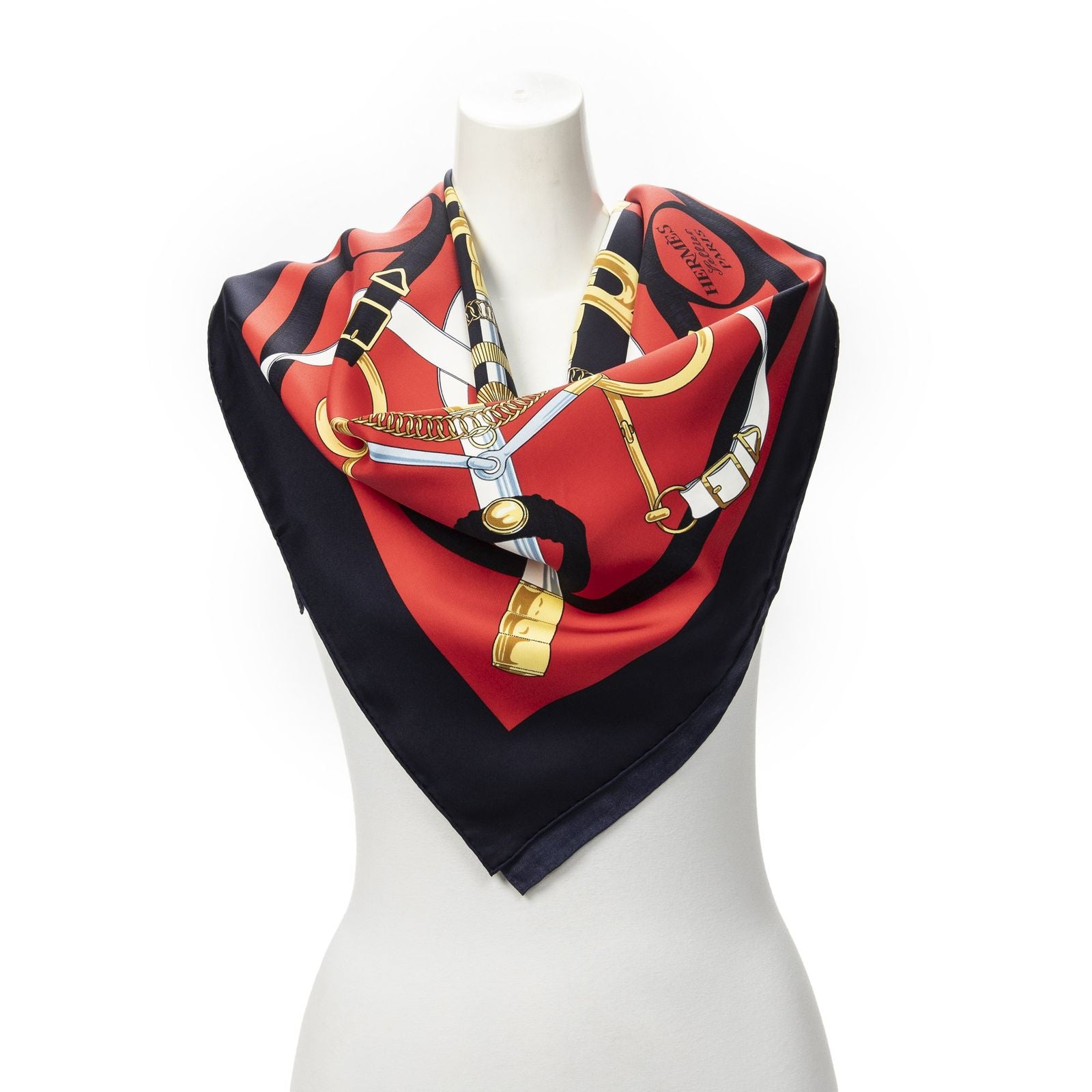 Hermes Scarf Red Navy Yellow Silk