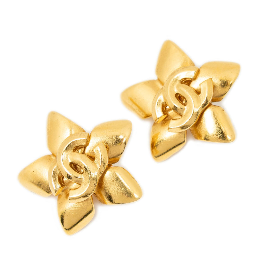 Chanel CC Logo Square Clip Type Earrings Gold Plated