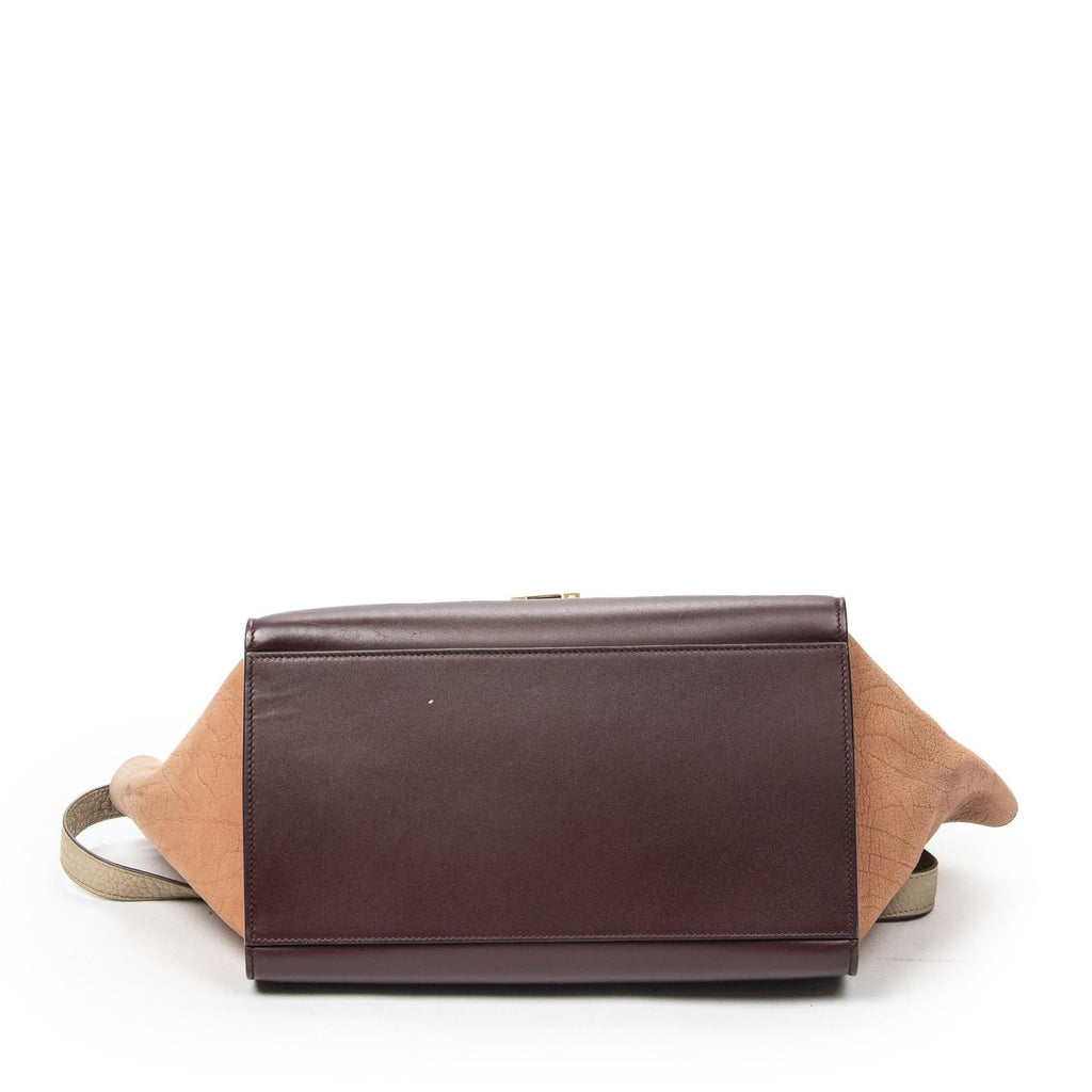 Celine Small Tricolor Trapeze Burgundy Beige Pink Spikes Calfskin Leather — view 6
