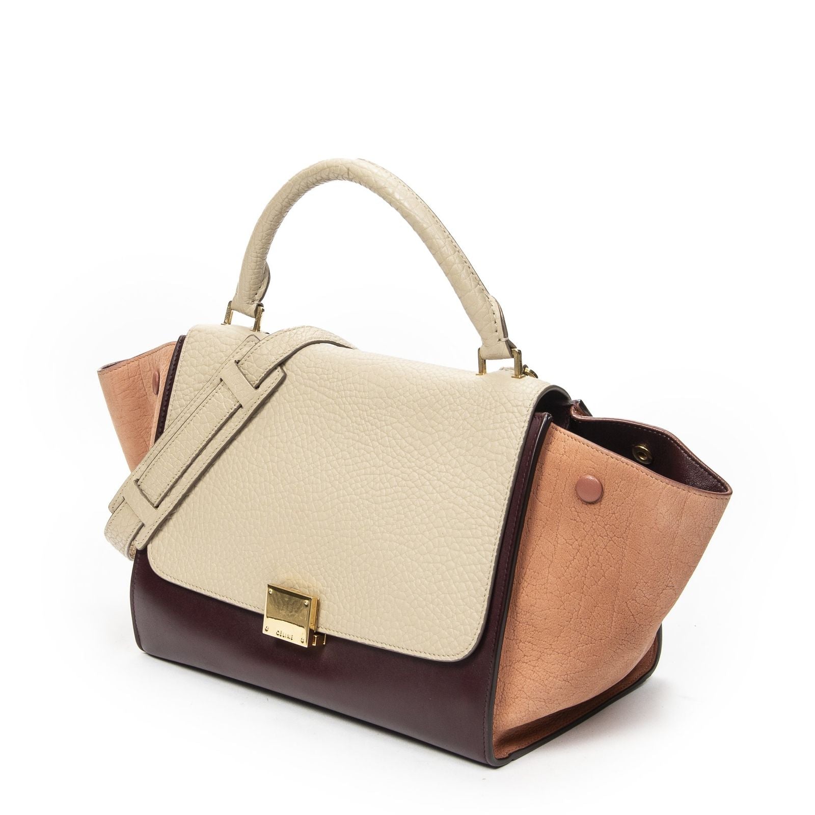 Celine Small Tricolor Trapeze Burgundy Beige Pink Spikes Calfskin Leather — view 2